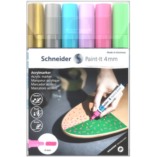 Акрилен маркер Schneider Paint-It 320, 4 мм, 6 броя/комплект 2 Сподели  Сравни | Изкуство и художествени материали