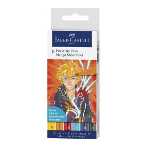 Комплект маркери Faber-Castell Pitt Artist - Manga Shonen, 6 цвята