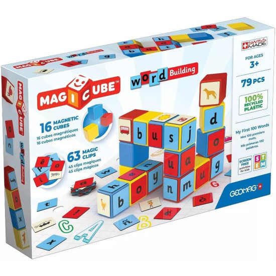 Комплект магнитни кубчета Geomag - Magicube, Word Building EU, 79 части | Игри и играчки