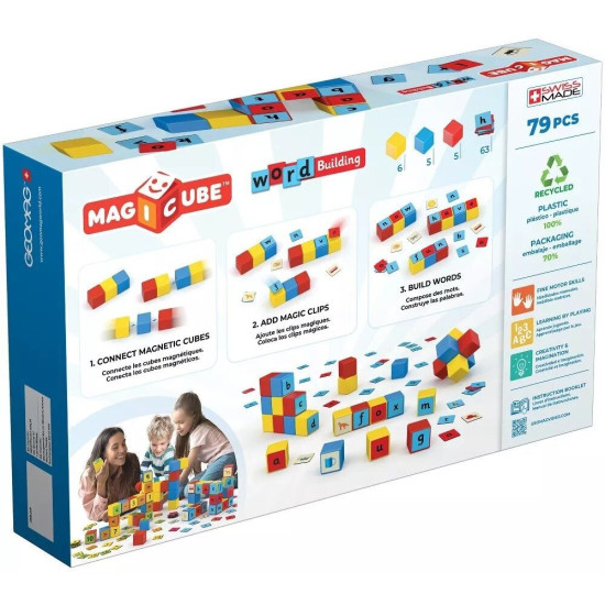 Комплект магнитни кубчета Geomag - Magicube, Word Building EU, 79 части