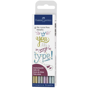 Комплект маркери Faber-Castell Pitt Artist - Металически цветове, 4 броя