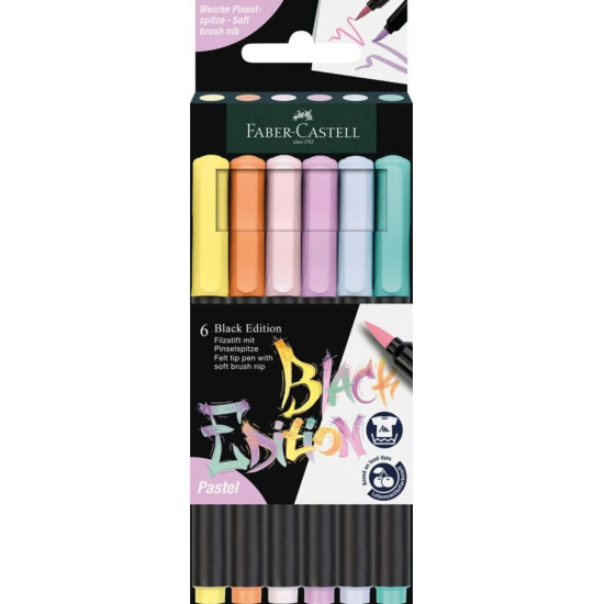 Комплект маркери с четка Faber-Castell Black Edition - 6 пастелни цвята | Изкуство и художествени материали