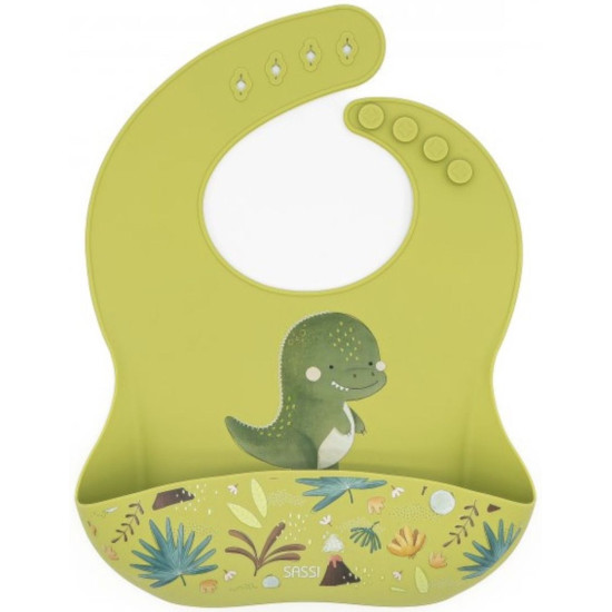 Силиконов лигавник Sassi - Cracky The Dinosaur, зелен | Аксесоари за хранене