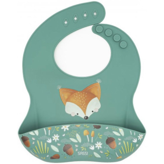 Силиконов лигавник Sassi - Crunchy The Fox, зелен | Аксесоари за хранене
