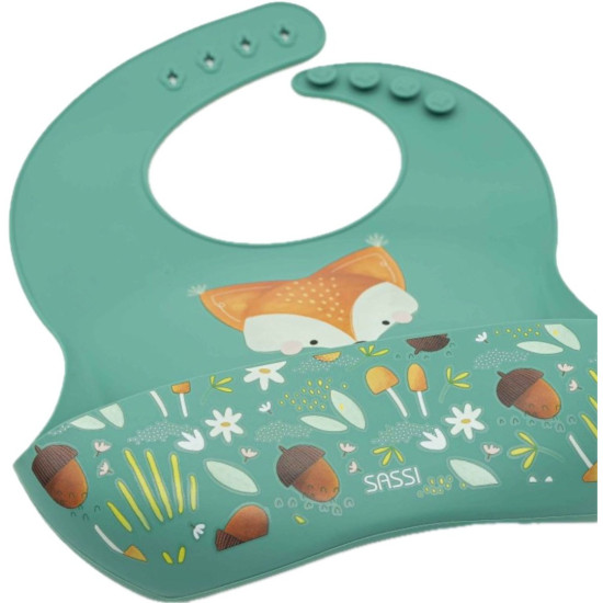 Силиконов лигавник Sassi - Crunchy The Fox, зелен | Аксесоари за хранене