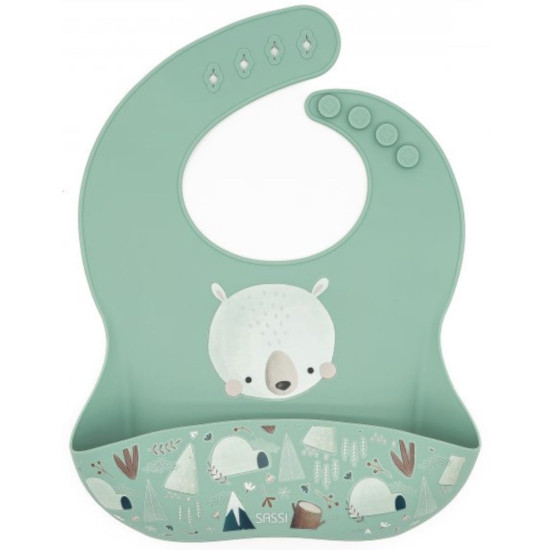 Силиконов лигавник Sassi - Munchy The Bear, зелен | Аксесоари за хранене
