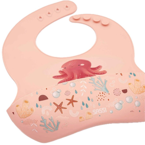 Силиконов лигавник Sassi - Slurpy The Octopus, розов | Аксесоари за хранене