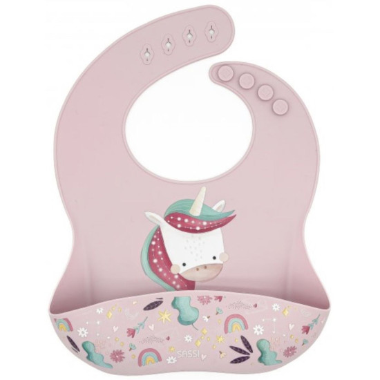 Силиконов лигавник Sassi - Sparkly The Unicorn, розов | Аксесоари за хранене