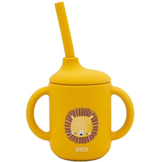 Силиконова чаша със сламка Sassi - Chompy The Lion, оранжева | Чаши и бутилки