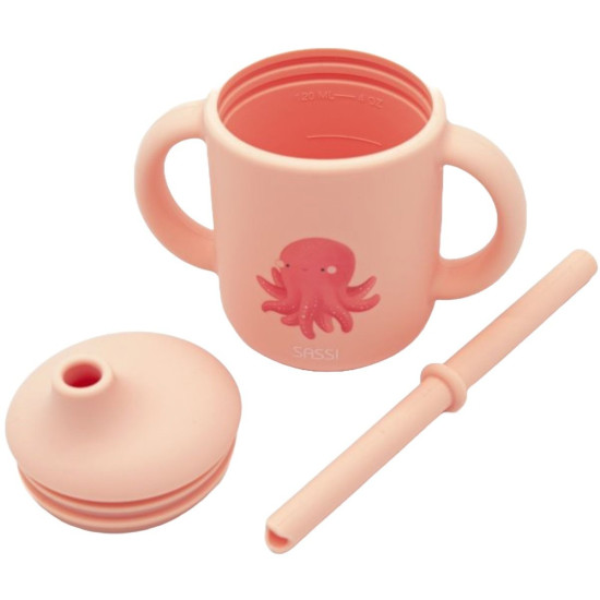 Силиконова чаша със сламка Sassi - Slurpy The Octopus, розова | Чаши и бутилки