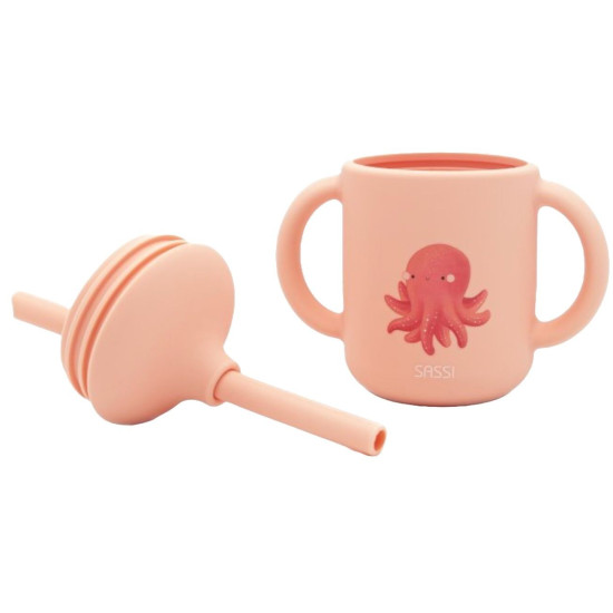 Силиконова чаша със сламка Sassi - Slurpy The Octopus, розова | Чаши и бутилки