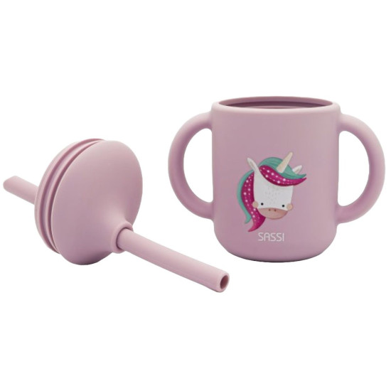 Силиконова чаша със сламка Sassi - Sparkly The Unicorn, розова | Чаши и бутилки