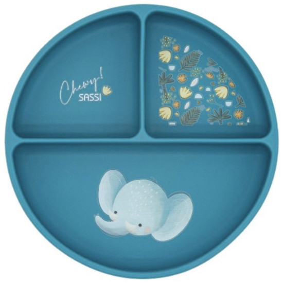 Силиконова чиния с вакуум Sassi - Chewy The Elephant, синя | Аксесоари за хранене