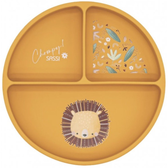 Силиконова чиния с вакуум Sassi - Chompy The Lion, оранжева | Аксесоари за хранене