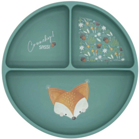 Силиконова чиния с вакуум Sassi - Crunchy The Fox, зелена | Аксесоари за хранене