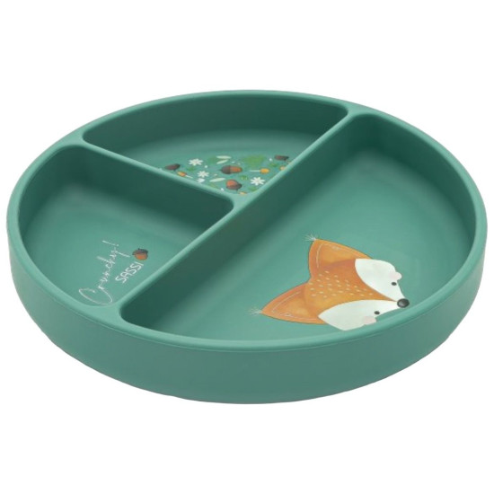 Силиконова чиния с вакуум Sassi - Crunchy The Fox, зелена | Аксесоари за хранене