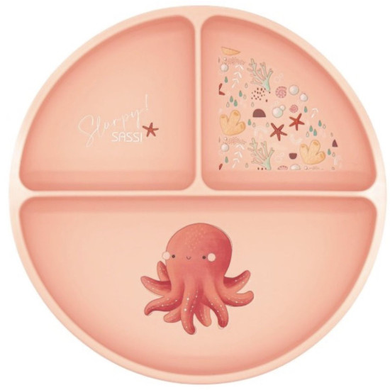 Силиконова чиния с вакуум Sassi - Slurpy The Octopus, розова | Аксесоари за хранене