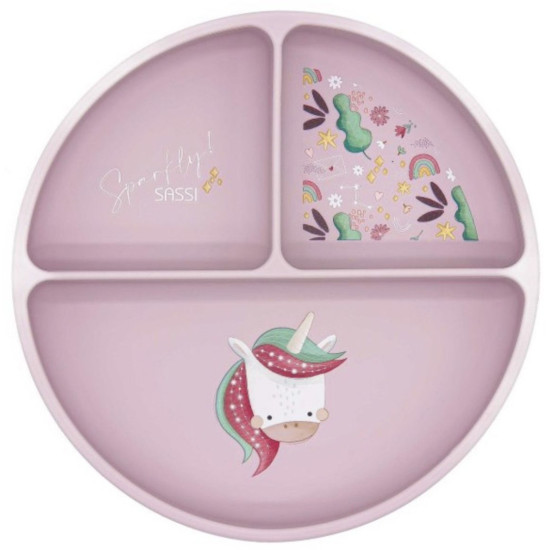 Силиконова чиния с вакуум Sassi - Sparkly The Unicorn, розова | Аксесоари за хранене