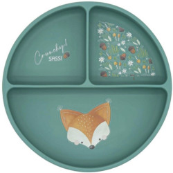 Силиконова чиния с вакуум Sassi - Crunchy The Fox, зелена Силиконова чиния с вакуум Sassi - Crunchy The Fox, зелена