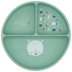 Силиконова чиния с вакуум Sassi - Munchy the Bear, зелена Силиконова чиния с вакуум Sassi - Munchy the Bear, зелена