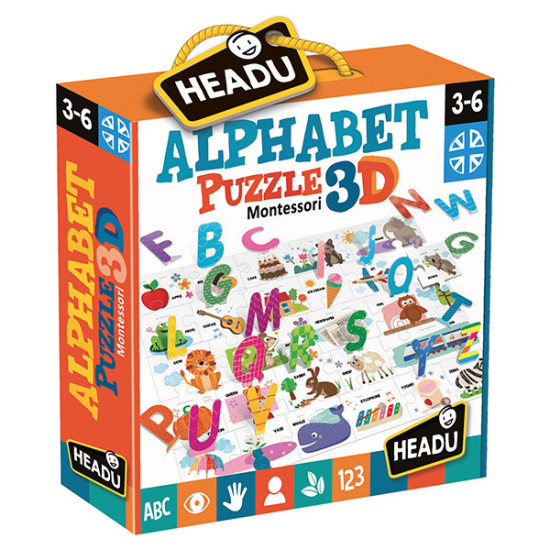 Образователен пъзел Headu Montessori - Азбука, 3D | Headu