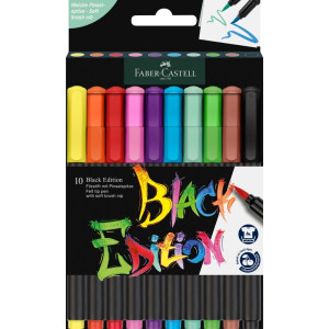 Комплект маркери с четка Faber-Castell Black Edition - 10 цвята