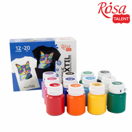 Хоби бои за текстил Rosa Textil : 20 ml x 12 Цвята Хоби бои за текстил Rosa Textil : 20 ml x 12 Цвята