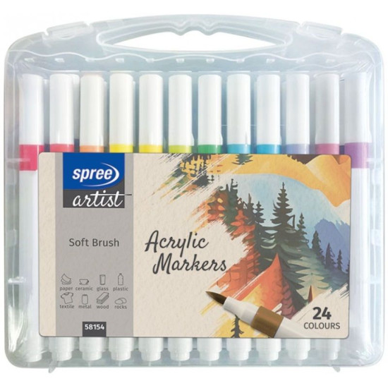 Акрилни маркери Spree Artist - Soft Brush, 24 цвята | Изкуство и художествени материали