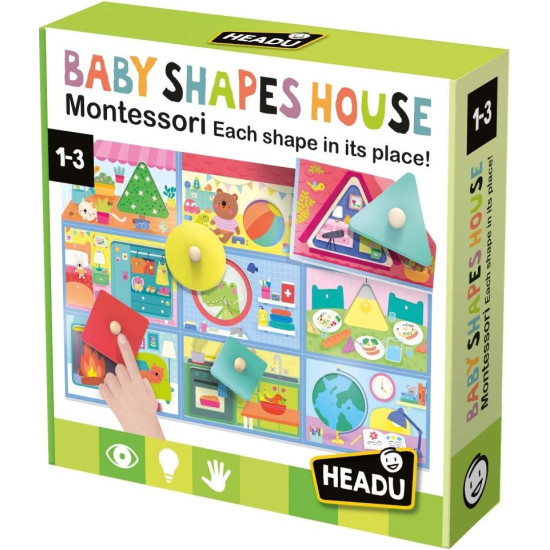 Детска игра Headu Montessori - Бебешка къща от разноцветни форми | Headu