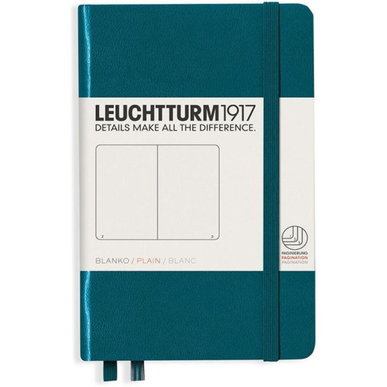 Джобен тефтер Leuchtturm1917 - A6, бели страници, Pacific Green