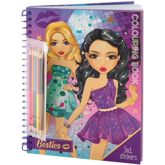 Книжка за оцветяване Grafix - Besties, 30 листа, с 5 двувърхи молива