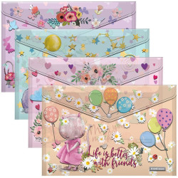 Комплект папки с копче Erich Krause - Cute Animals, A4, 4 броя
