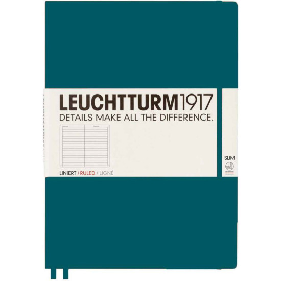 Тефтер Leuchtturm1917 Master Slim - А4+, линиран, Pacific Green