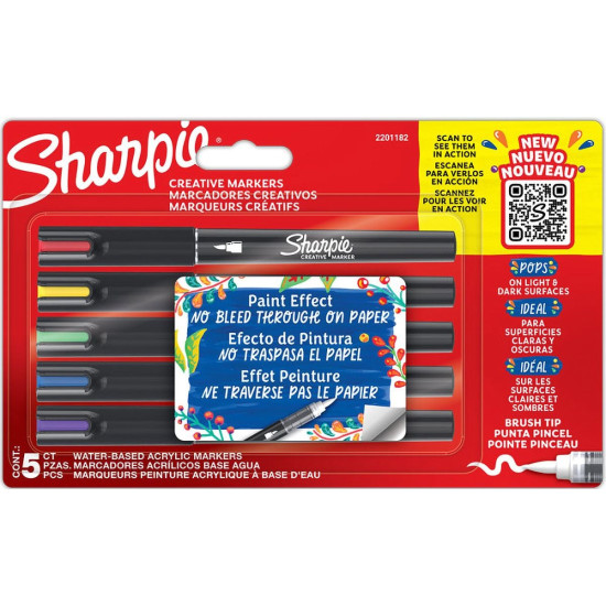 Комплект акрилни маркери Sharpie Creative Brush Tip, 5 цвята 