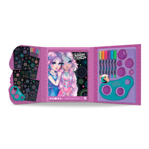 Творческа книга с черни страници и неонови гел химикалки, Звездни мандали