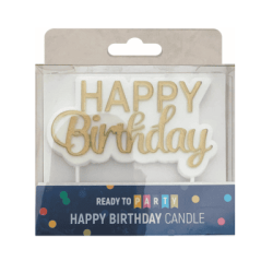 Свещ за рожден ден - златен надпис Happy Birthday - 9 х 5.5 см - 1 брой