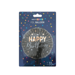 Фолиев балон - надпис Happy Birthday - 35 см - 1 бр.+ 1 брой хартиена сламка