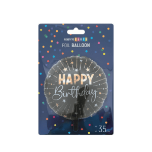 Фолиев балон - надпис Happy Birthday - 35 см - 1 бр.+ 1 брой хартиена сламка