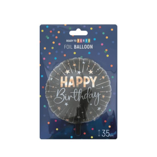 Фолиев балон - надпис Happy Birthday - 35 см - 1 бр.+ 1 брой хартиена сламка