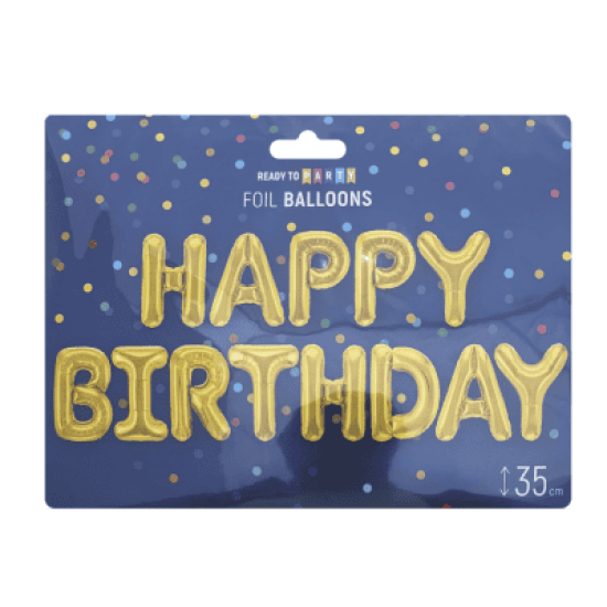 Фолиеви балони - златни букви Happy Birthday - 35 см - 13 бр.
