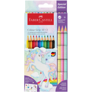 Цветни моливи Faber-Castell Grip Sparkle, 10+3 цвята 