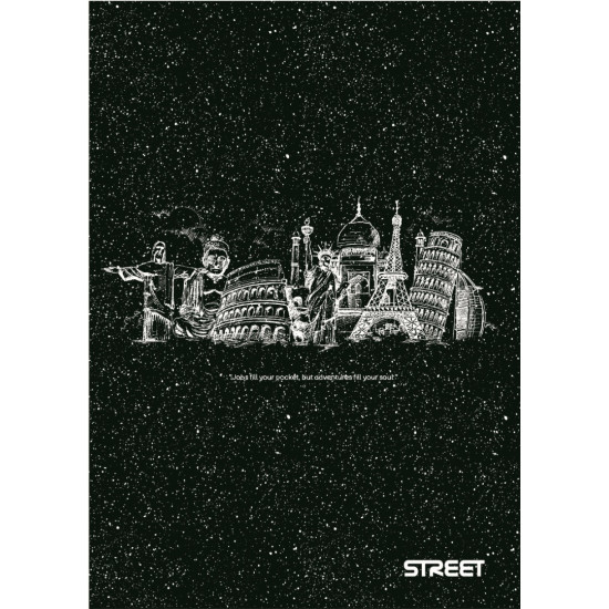 Тетрадка Street Black & White А5, 60 листа с широки редове, асортимент