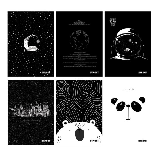 Тетрадка Street Black & White А5, 60 листа с широки редове, асортимент