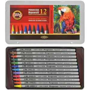 Комплект акварелни цветни моливи с лаково покритие Прогресо 12 цвята метална кутия