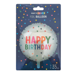 Фолиев балон - надпис Happy Birthday - 35 см - 1 бр.+ 1 брой хартиена сламка