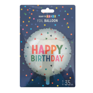 Фолиев балон - надпис Happy Birthday - 35 см - 1 бр.+ 1 брой хартиена сламка