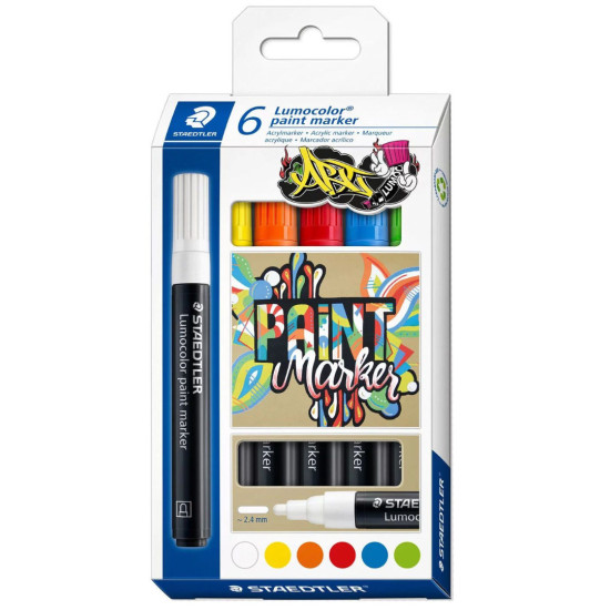 Акрилни маркери Staedtler Lumocolor - Paint, 6 цвята | Изкуство и художествени материали