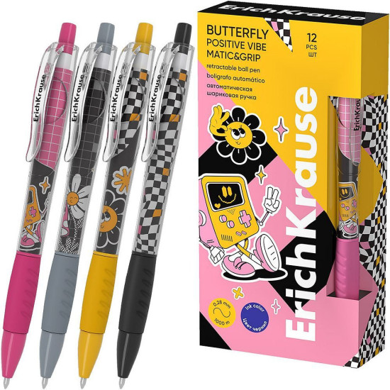Автоматична химикалка Erich Krause Positive Vibe - 0.7 mm, асортимент | Химикали и пишещи средства
