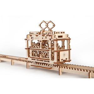 Дървен 3D пъзел Ugears от 154 части - Трамвай