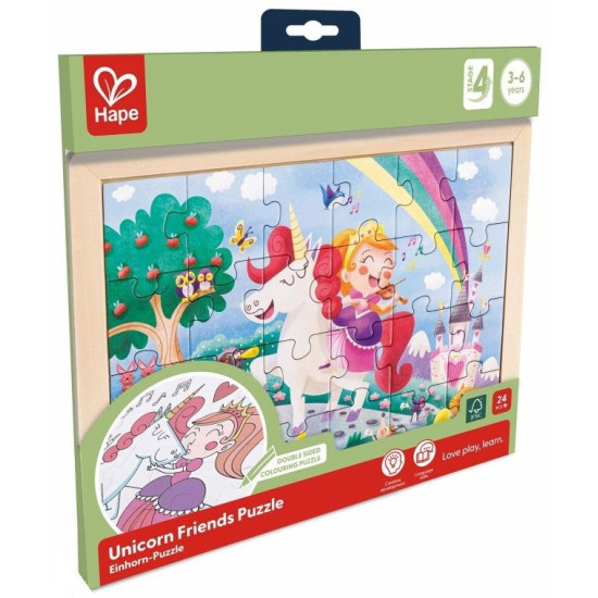Дървен пъзел Hape International - Еднорог и приятели | Hape